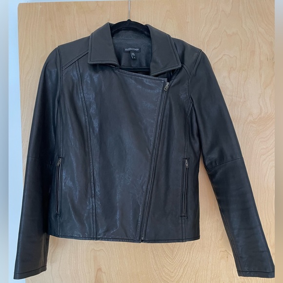 Eileen Fisher Black Lamb Leather Moto Motorcycle Biker Jacket Size 4 MSRP $898 - Picture 4 of 12